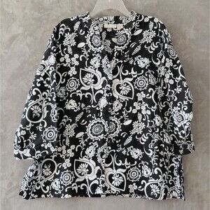 Tweeds Woman 100% Linen Button Up Shirt Size 2X Floral Tunic Vintage Artsy